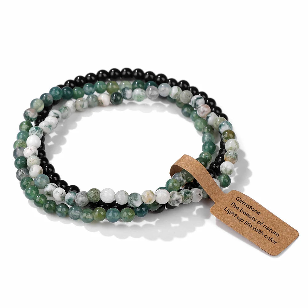 Set Bracciali Pietre Naturali Verdi – Moss Agate & Onyx 3 Pezzi
