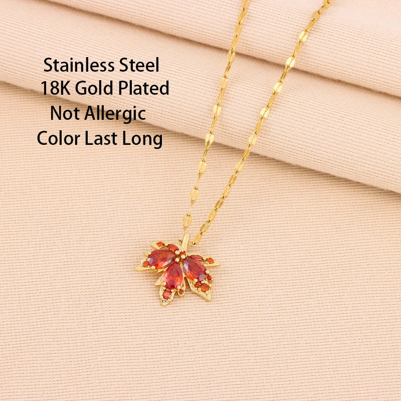 New Fashion Love Memory Red Maple Leaf Pendant Necklace