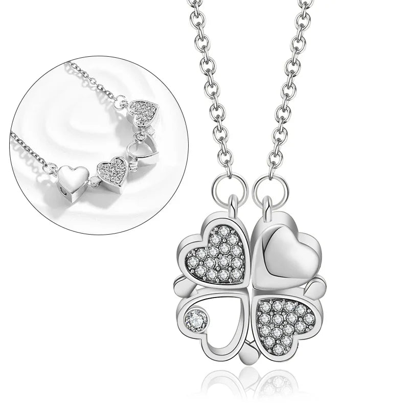 Collana Magnetica Cuore & Quadrifoglio in Acciaio 316L | LoveDrop
