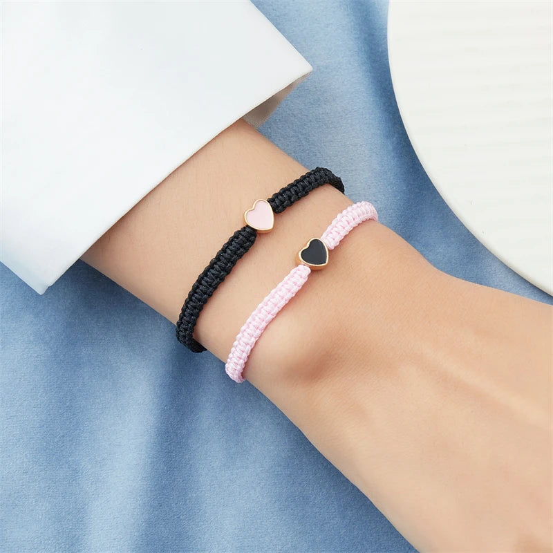 Bracciali Coppia Intrecciati – Cuore Romantico Bianco & Nero