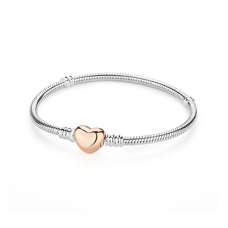 Bracciale 925 Sterling Silver – Snake Chain con Charm Cuore