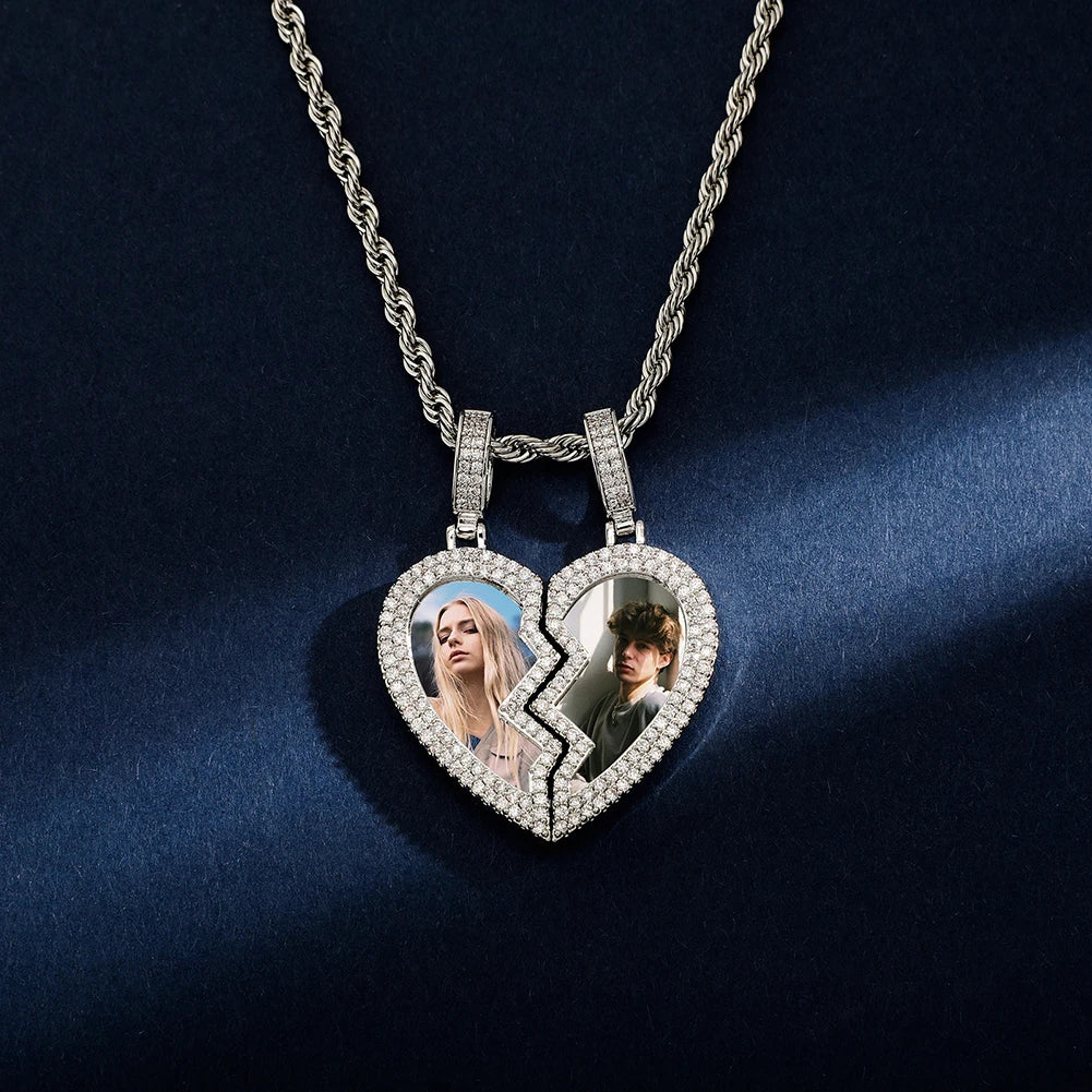 Collana di Coppia Personalizzata con Foto – Cuore Spezzato Magnetico CZ | LoveDrop™ Italia