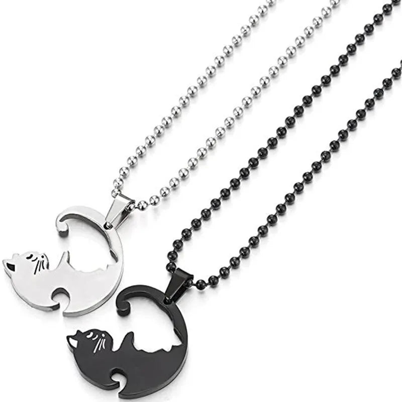 Collana Coppia Cuore Gatto | Ciondolo Animale Minimal Nero – Amore Dolce 2025