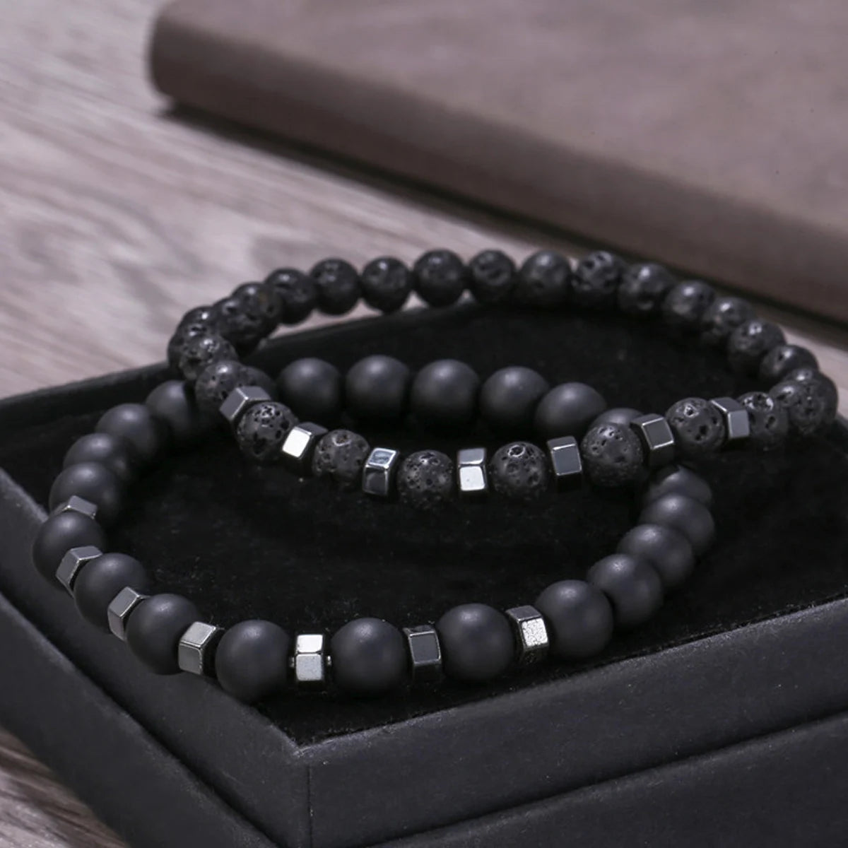 Set Bracciali Uomo 2 Pezzi – Lava & Occhio di Tigre 8mm