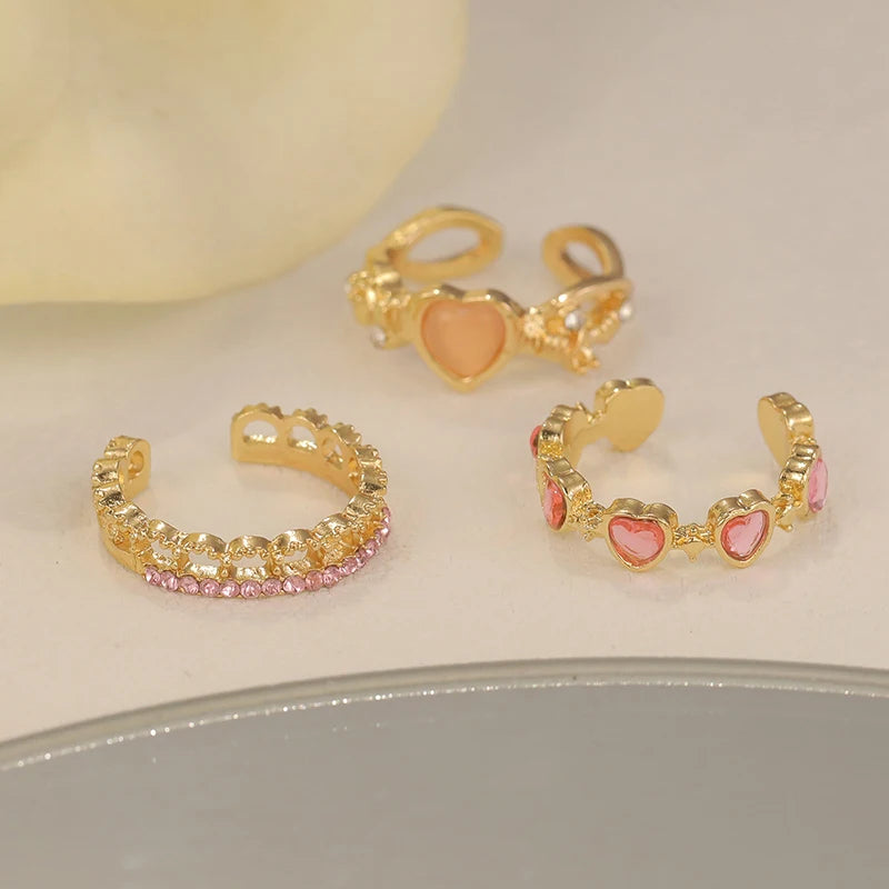 Set 3 Anelli Cuore | Light Luxury Rhinestone