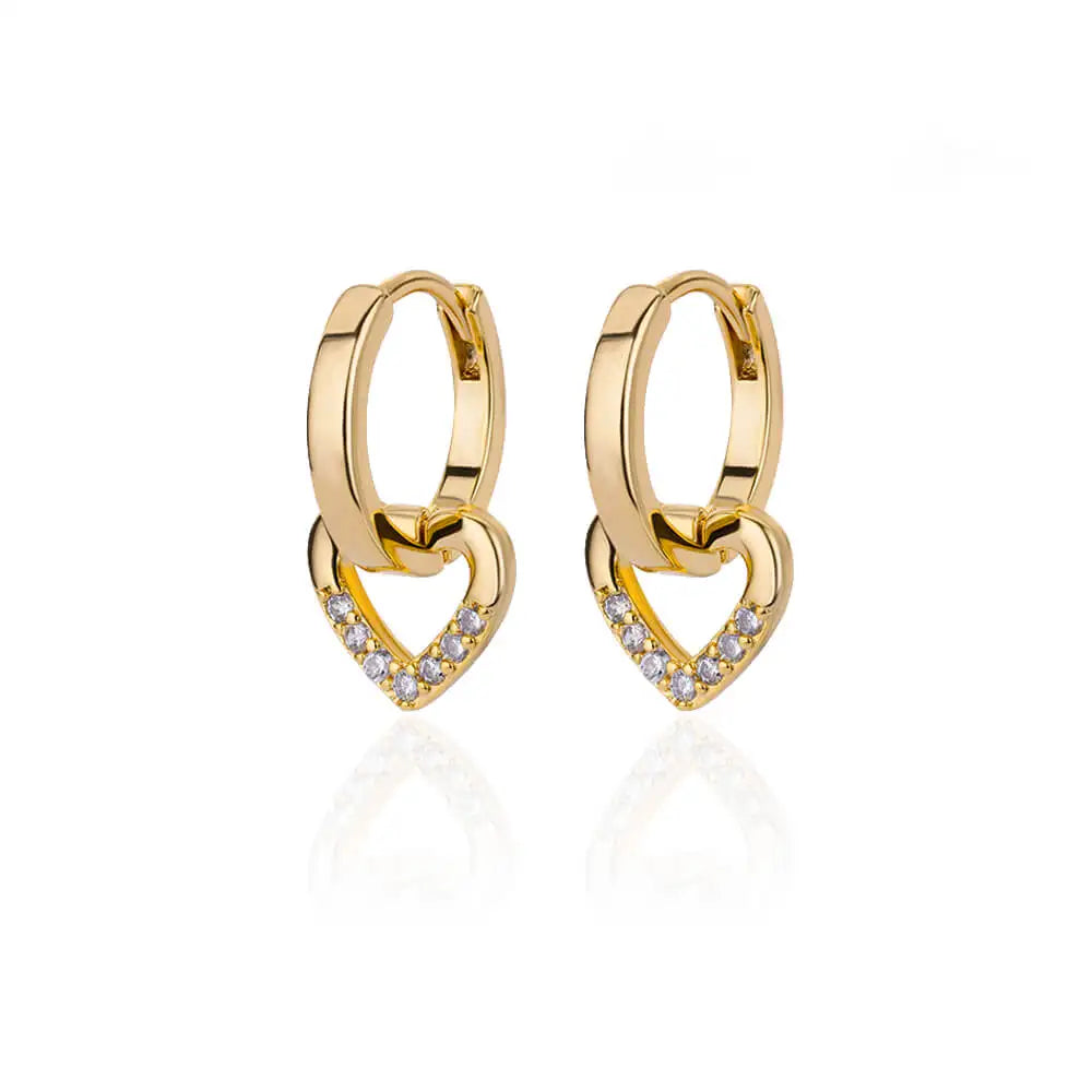 Orecchini Cuore Zircone Cavi in Acciaio Inossidabile Oro | Eleganti & Romantici