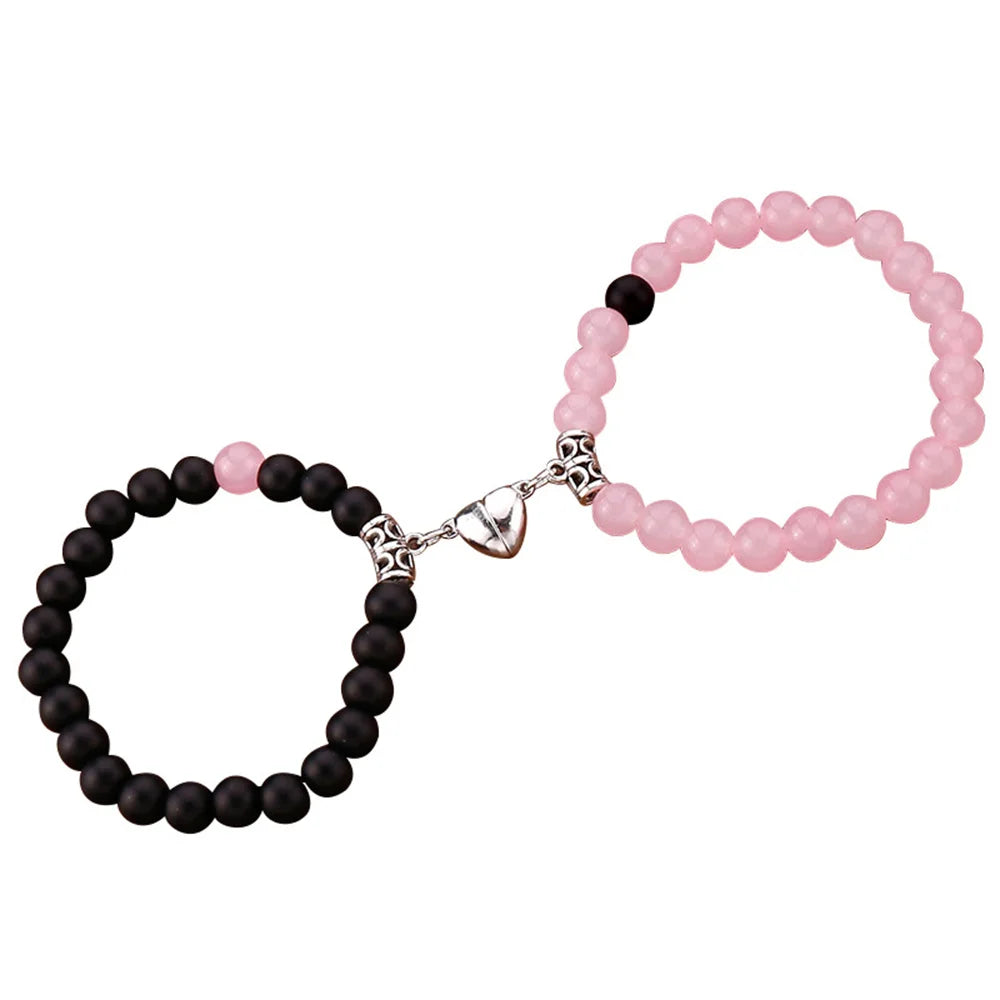 Bracciale di Coppia Distanza – Cuore Magnetico in Pietra Naturale