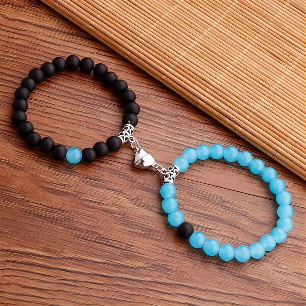 Bracciale di Coppia Distanza – Cuore Magnetico in Pietra Naturale