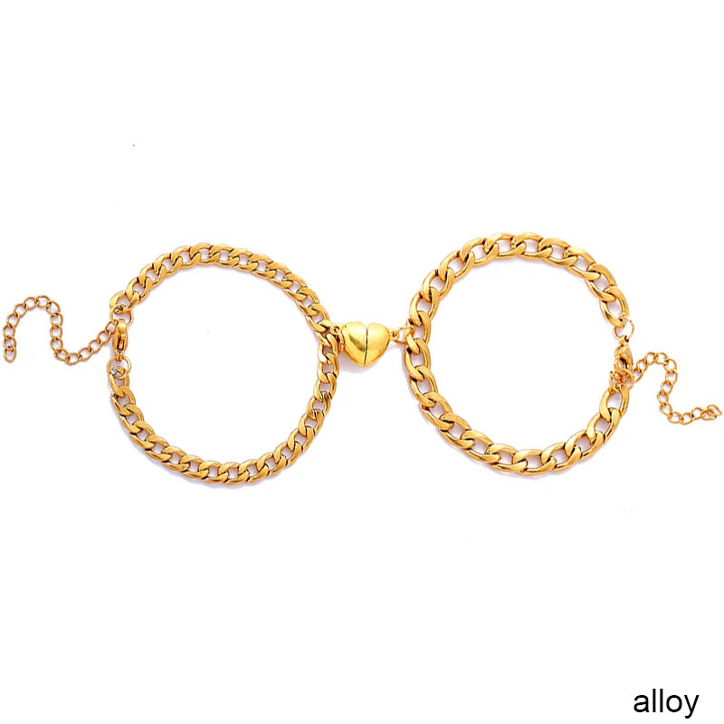 Bracciali Magnetici Coppia – Cuore & Lucchetto su Catena Cubana