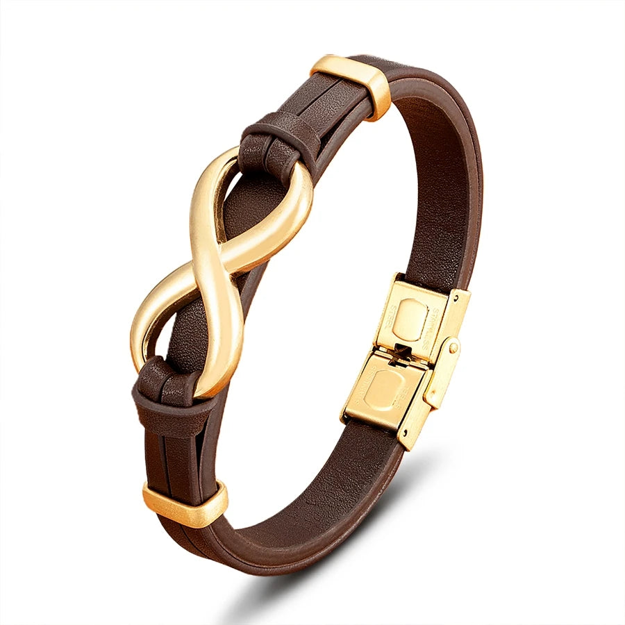 Bracciale in Pelle con Simbolo Infinito – Acciaio Inossidabile
