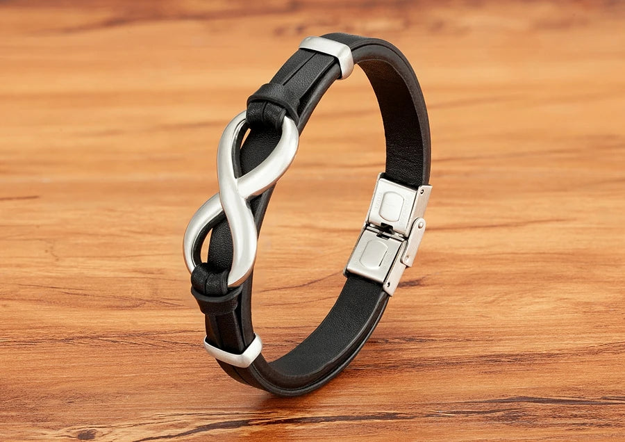 Bracciale in Pelle con Simbolo Infinito – Acciaio Inossidabile