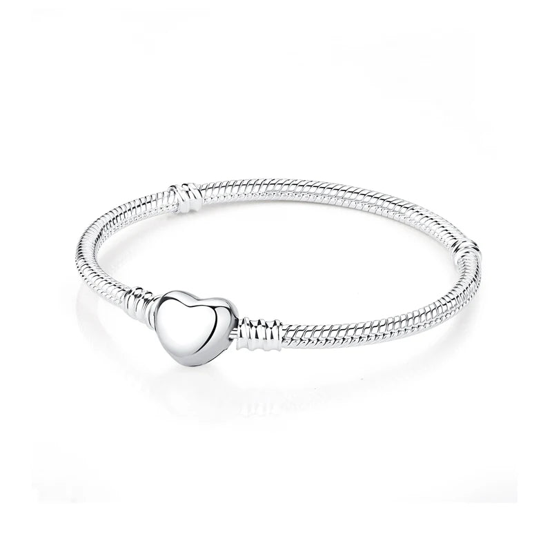 Bracciale 925 Sterling Silver – Snake Chain con Charm Cuore