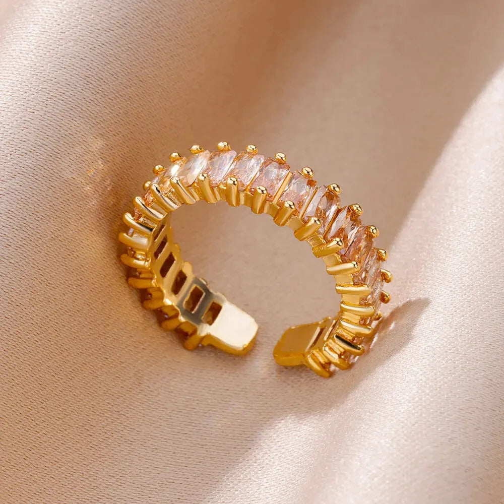 Anello di Coppia Zirconi Colorati | Acciaio Oro Boho Vintage