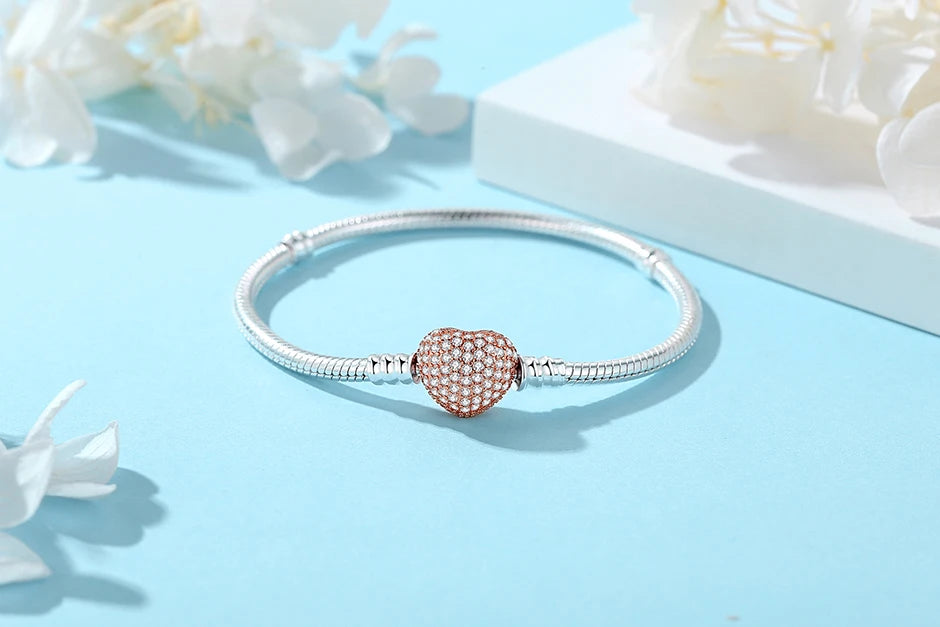 Bracciale 925 Sterling Silver – Snake Chain con Charm Cuore