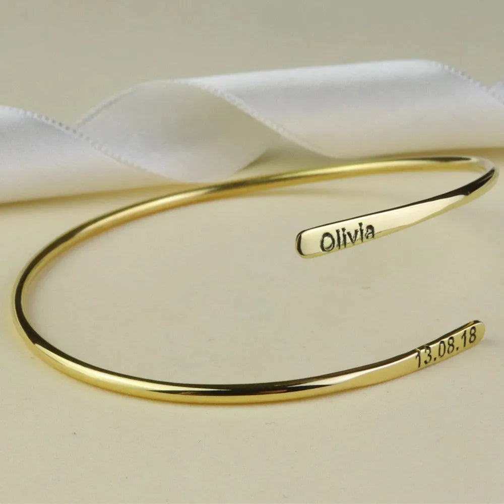 Bracciale Cuff Personalizzato – Nomi & Data Incisi in Acciaio