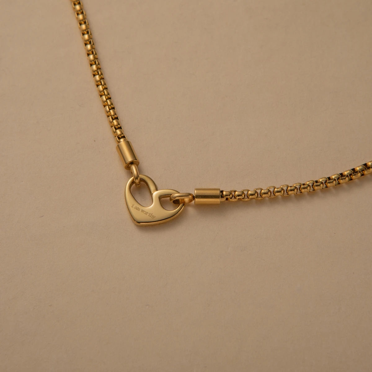Collana Cuore in Acciaio Inox con Incisione "I Am Worthy" & "Forever Love" – Eleganza Dorata