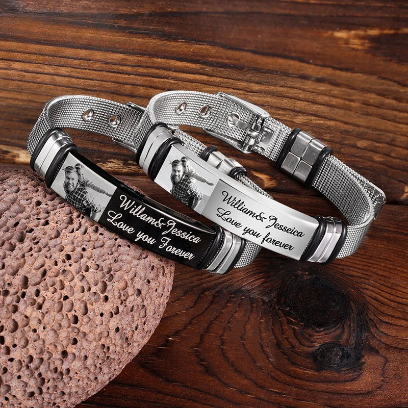 Bracciale Personalizzato con Foto & Testo – Acciaio Inossidabile