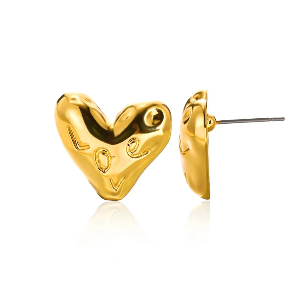 Orecchini Cuore Zircone Cavi in Acciaio Inossidabile Oro | Eleganti & Romantici