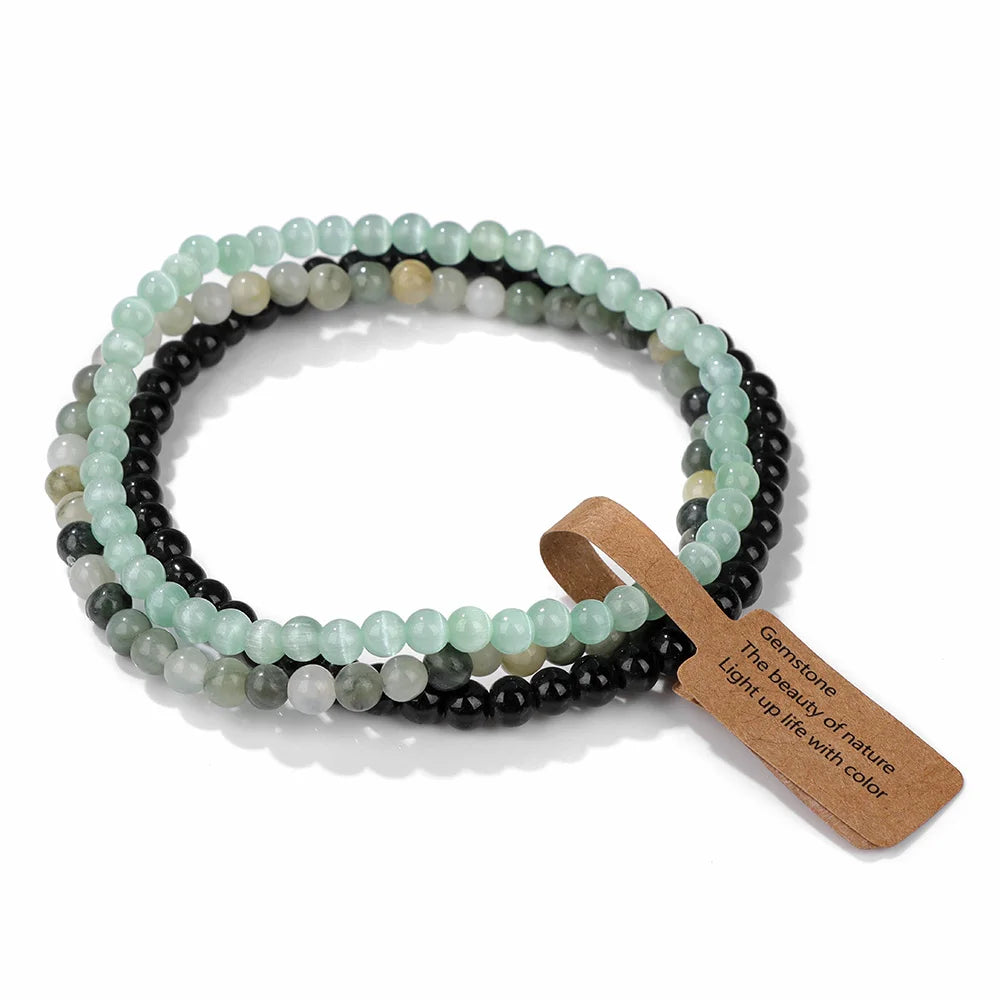 Set Bracciali Pietre Naturali Verdi – Moss Agate & Onyx 3 Pezzi