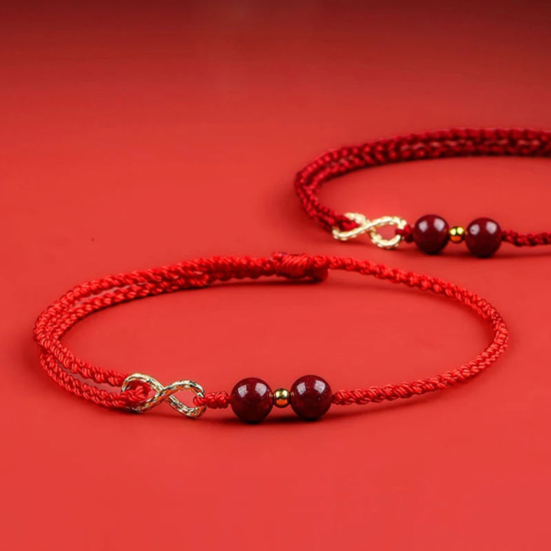 Bracciale Intrecciato Portafortuna – Infinito & Perla Rossa