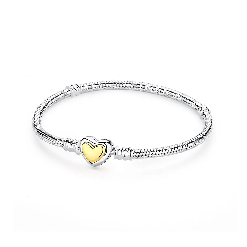 Bracciale 925 Sterling Silver – Snake Chain con Charm Cuore