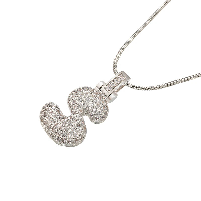 Collana Iniziale Bubble con Zirconi CZ • Silver Color • Lettera A–Z • Eleganza Personalizzata | LoveDrop™ Italia