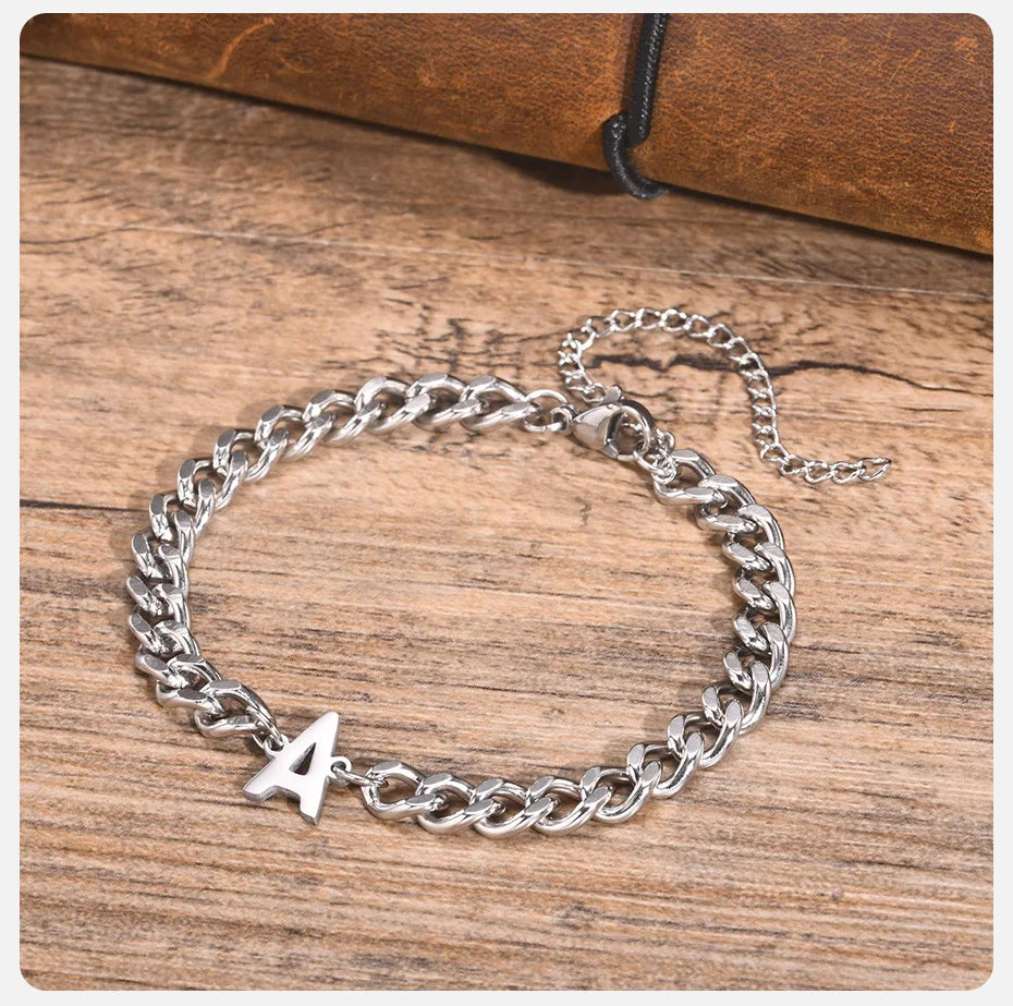 Bracciale Cuban Chain con Iniziale – Acciaio Inossidabile A-Z