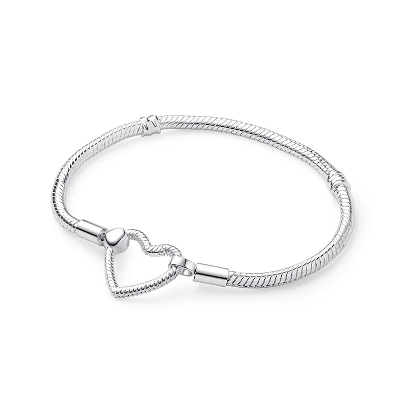 Bracciale 925 Sterling Silver – Snake Chain con Charm Cuore