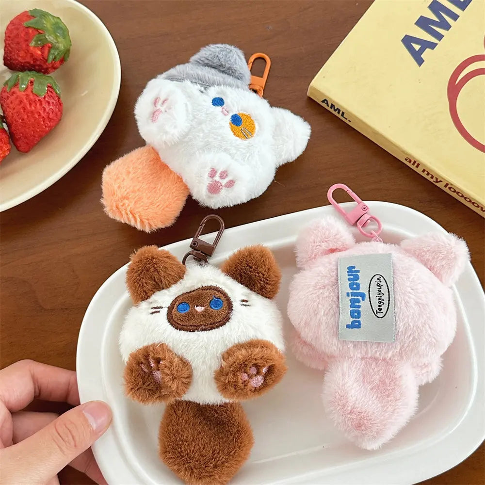 Ciondolo Gatto Peluche Carino | Portachiavi Decorativo per Zaino & Borsa
