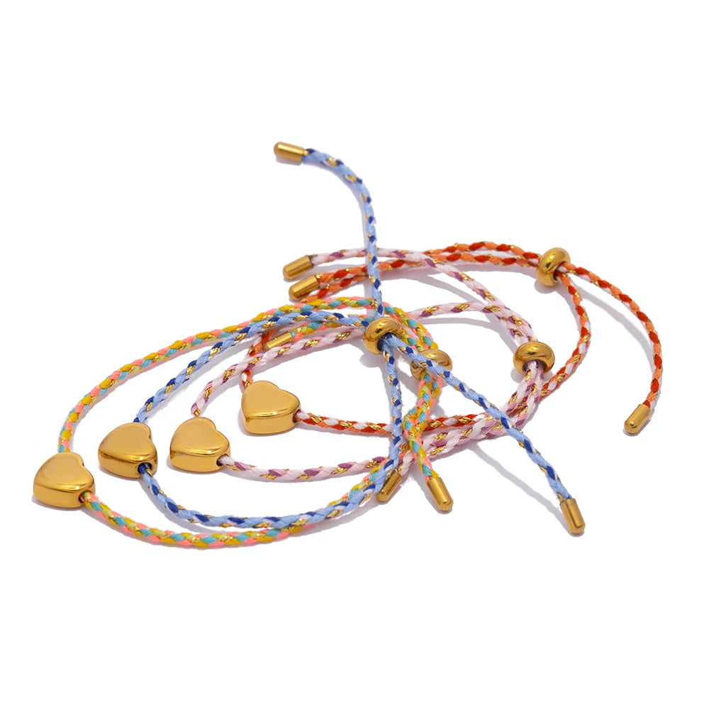 Bracciale Intrecciato Colorato – Cuore Regolabile per Coppie & Amicizia