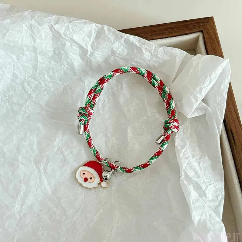 Bracciale di Coppia Natale – Ciondolo Renna/Albero/Pupazzo con Campanellino