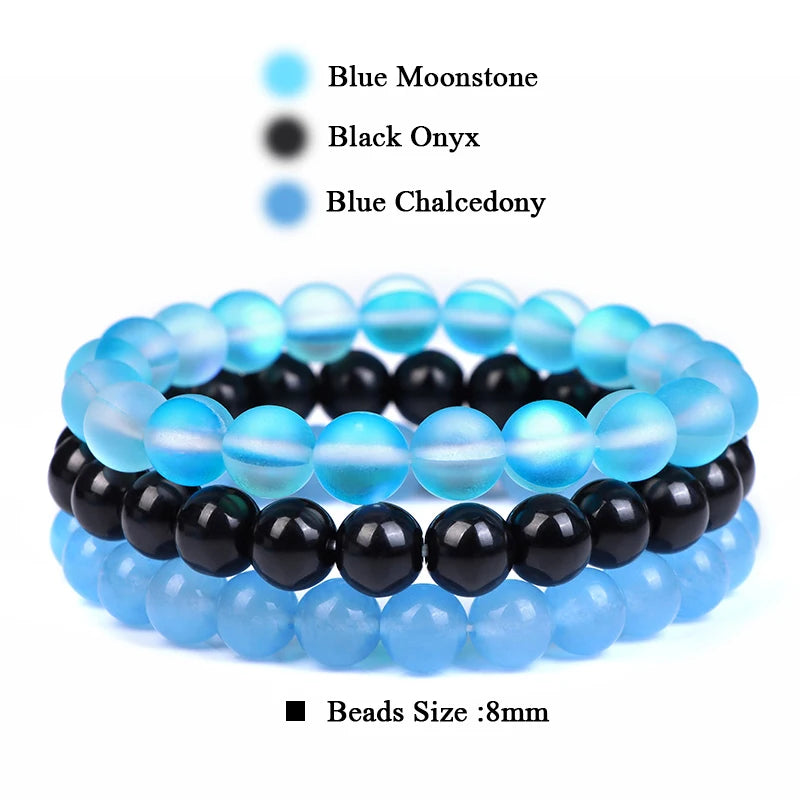 Bracciale di Coppia Distanza – Set 3 Turchese Bianca & Ossidiana