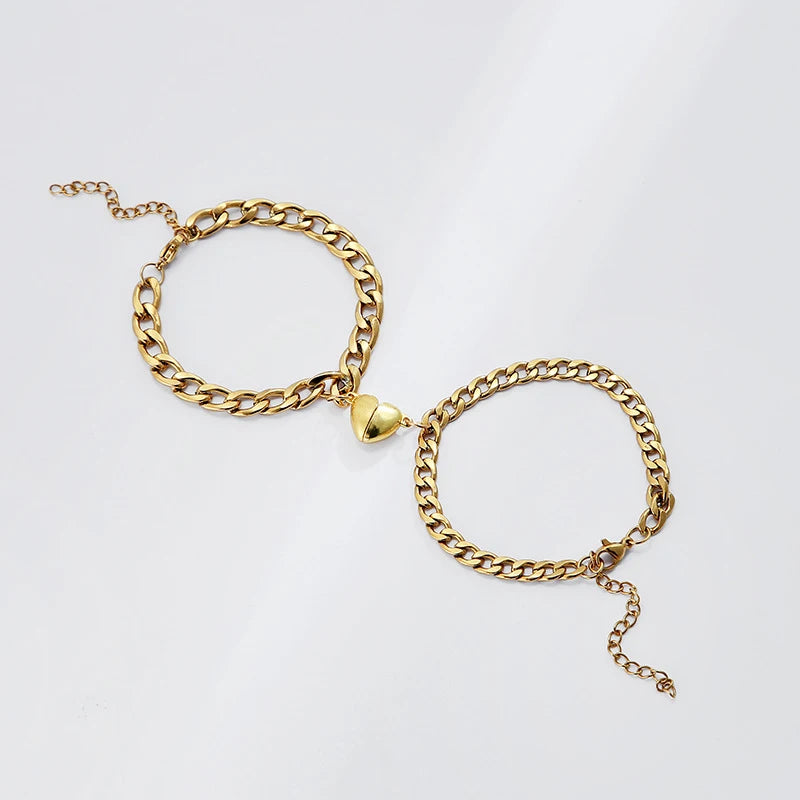 Bracciali Magnetici Coppia – Cuore & Lucchetto su Catena Cubana