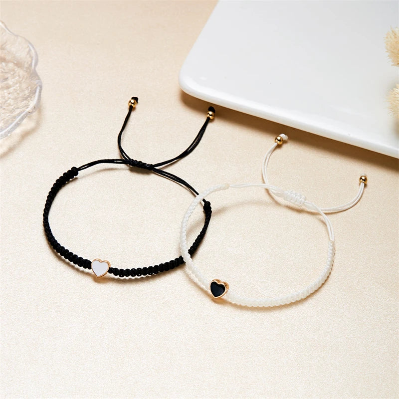 Bracciali Coppia Intrecciati – Cuore Romantico Bianco & Nero
