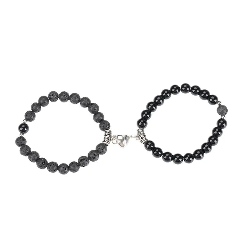 Bracciale di Coppia – Pietre Naturali & Cuore Magnetic Link