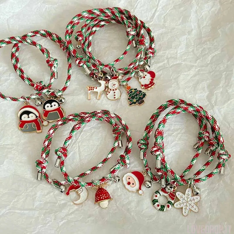 Bracciale di Coppia Natale – Ciondolo Renna/Albero/Pupazzo con Campanellino