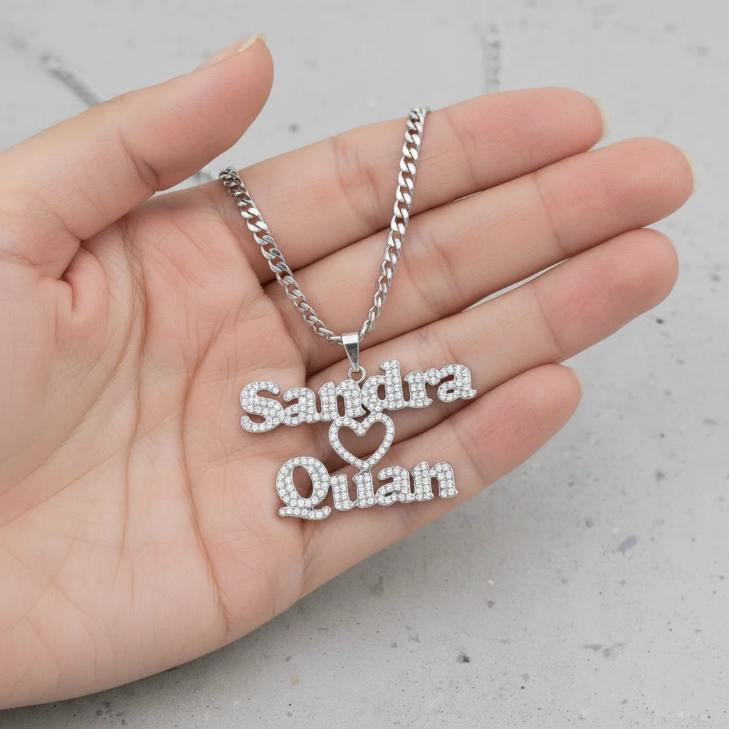 Collana Personalizzata Doppio Nome con Cuore | Zirconi Premium 2025