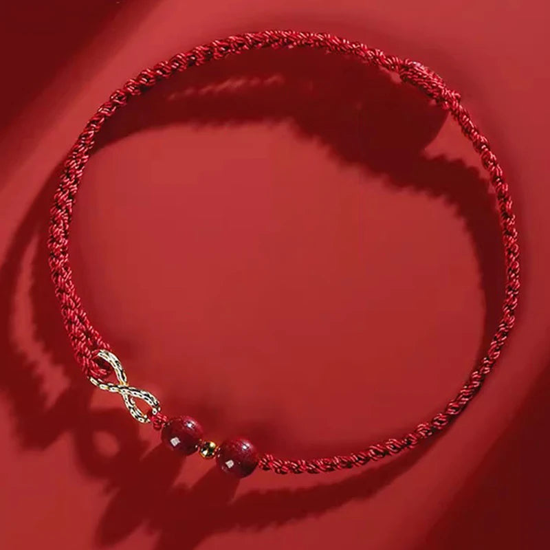 Bracciale Intrecciato Portafortuna – Infinito & Perla Rossa