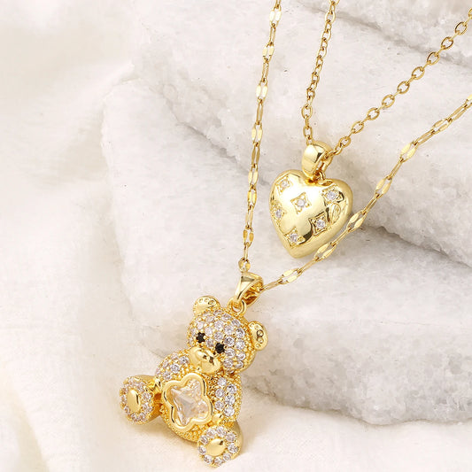 Collana Elegante Orsetto con Ciondolo a Cuore – Gioiello Raffinato in Acciaio Inossidabile