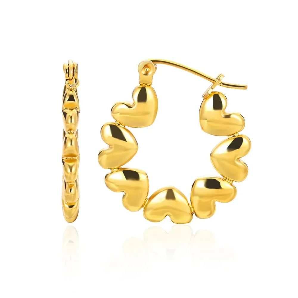 Orecchini Cuore Zircone Cavi in Acciaio Inossidabile Oro | Eleganti & Romantici