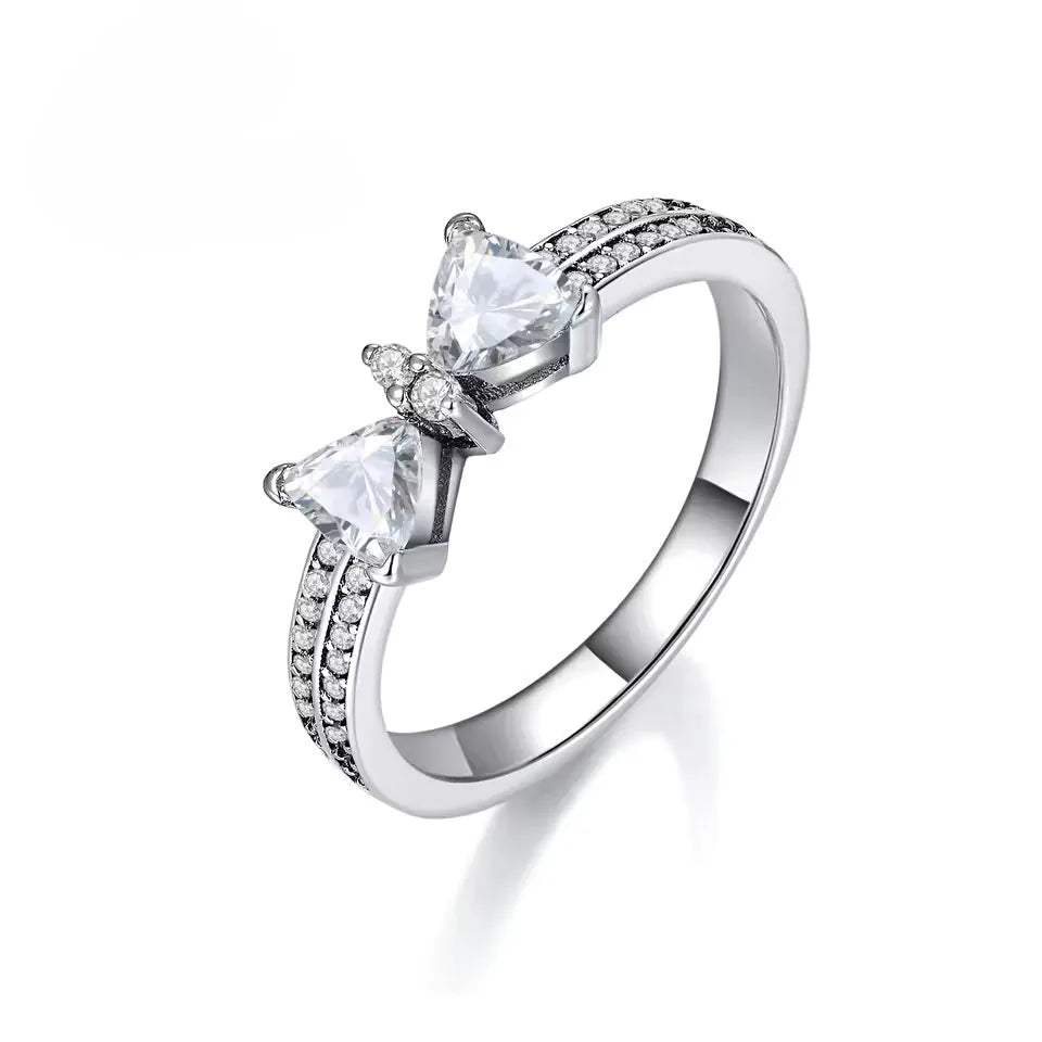 Anello di Coppia 925 Silver | Fiocco Rosa & Cuore Cristallo 2025