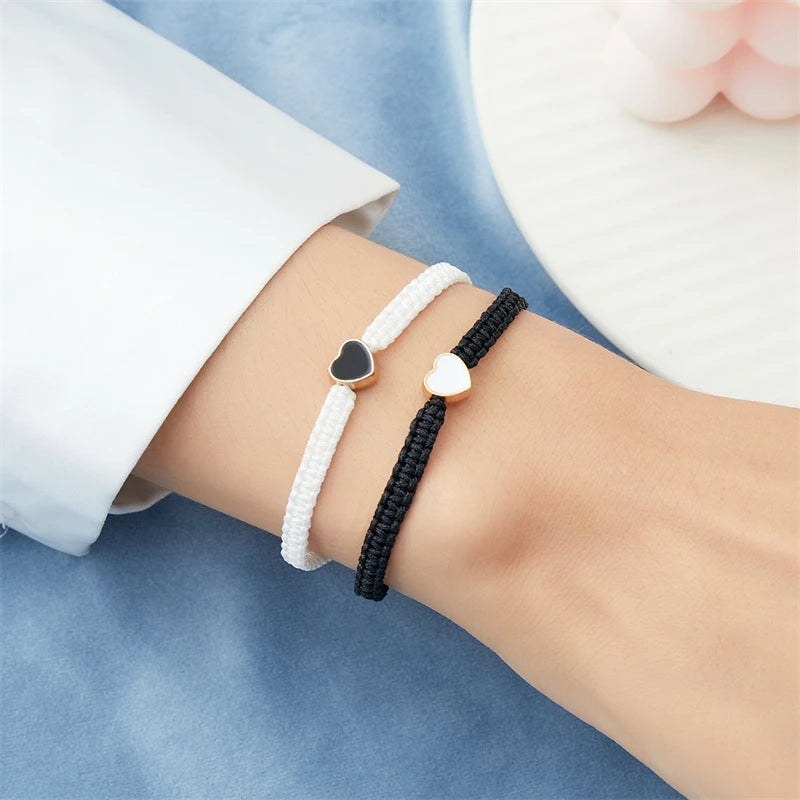 Bracciali Coppia Intrecciati – Cuore Romantico Bianco & Nero