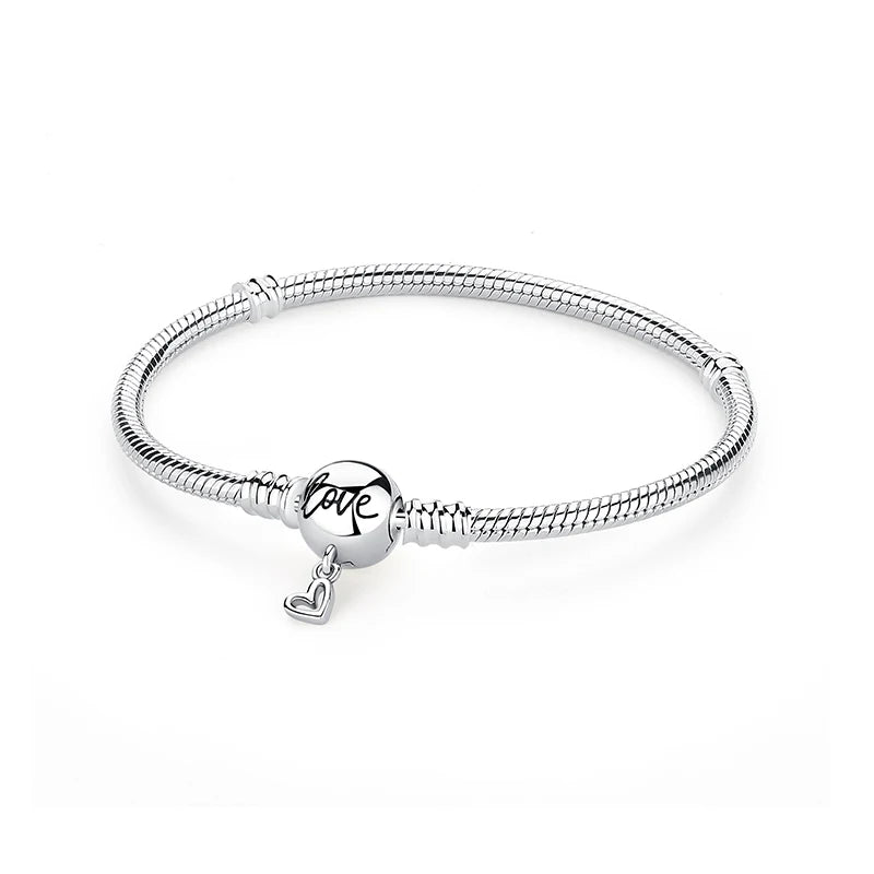 Bracciale 925 Sterling Silver – Snake Chain con Charm Cuore