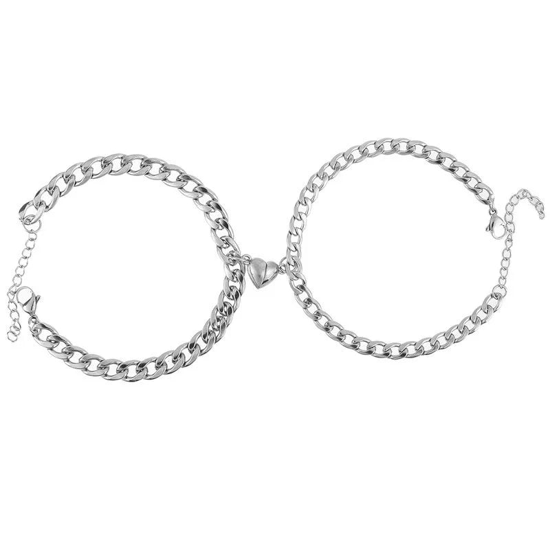 Bracciali Magnetici Coppia – Cuore & Lucchetto su Catena Cubana