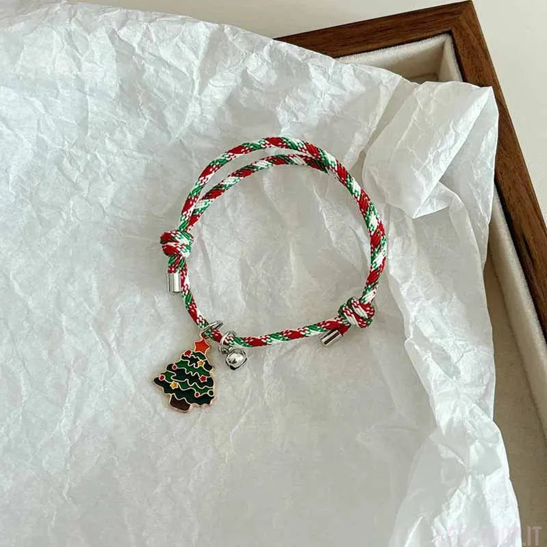 Bracciale di Coppia Natale – Ciondolo Renna/Albero/Pupazzo con Campanellino