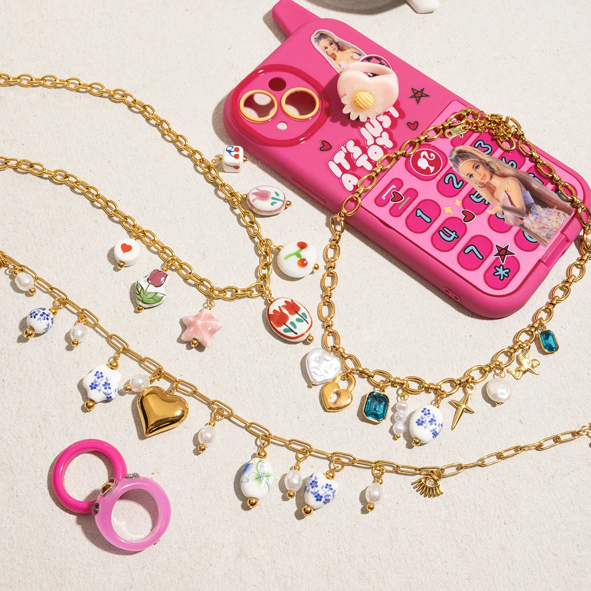 Collana Cuore in Ceramica con Fiore Colorato – Acciaio Inox, Stile Minimalista