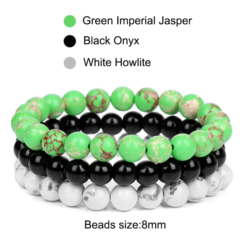 Bracciale di Coppia Distanza – Set 3 Turchese Bianca & Ossidiana