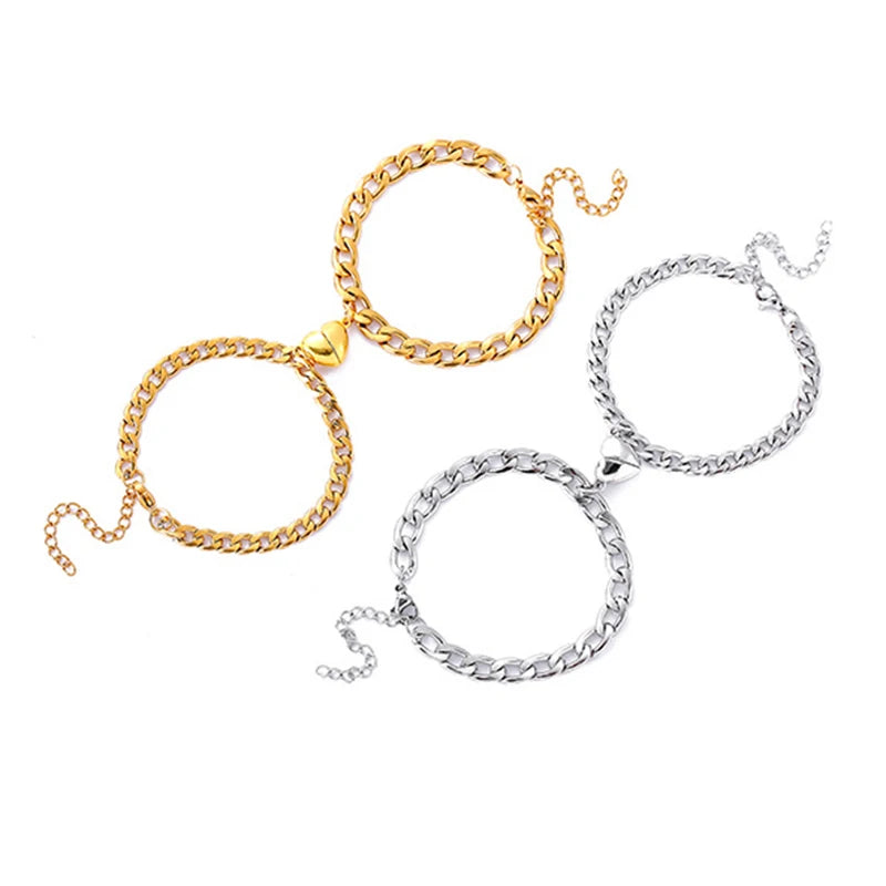Bracciali Magnetici Coppia – Cuore & Lucchetto su Catena Cubana