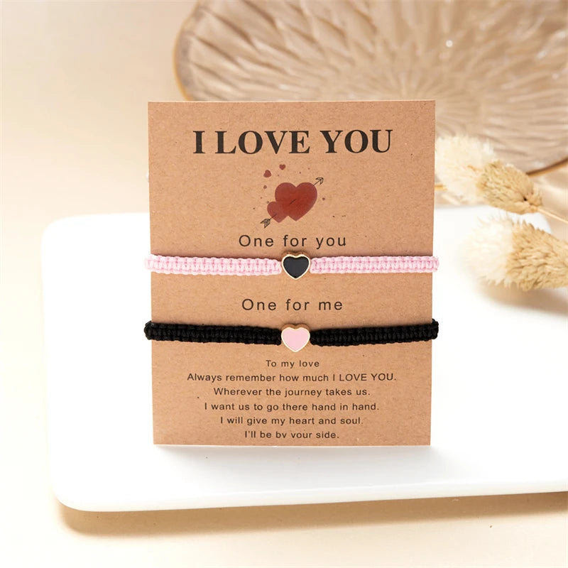 Bracciali Coppia Intrecciati – Cuore Romantico Bianco & Nero