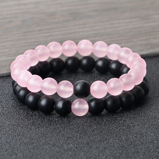 Bracciale di Coppia Distanza – Pietra Naturale Rosa & Nera